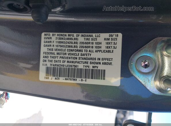 7FARW2H91JE097561 2018 HONDA CR-V Gray Engine compartment view