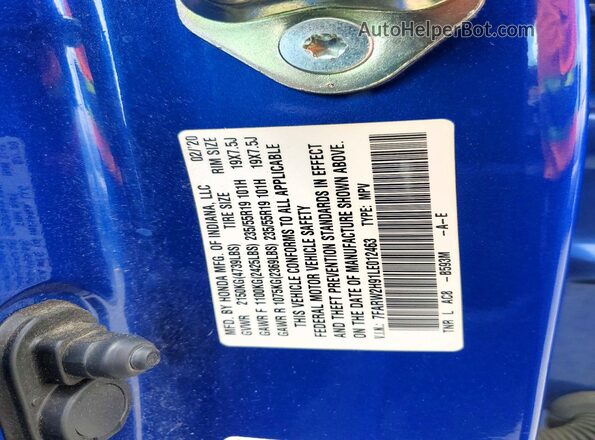 7FARW2H91LE012463 2020 HONDA CR-V Blue Vista interior de 360 grados