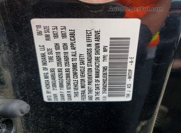 7FARW2H92JE067985 2018 HONDA CR-V Black VIN კოდის სტიკერის ხედი