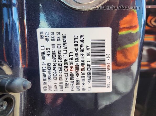 7FARW2H98JE084113 2018 HONDA CR-V Gray Вид наклейки з VIN-кодом