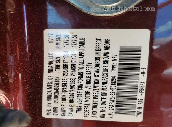 7FARW5H32HE015294 2017 HONDA CR-V Maroon Engine compartment view