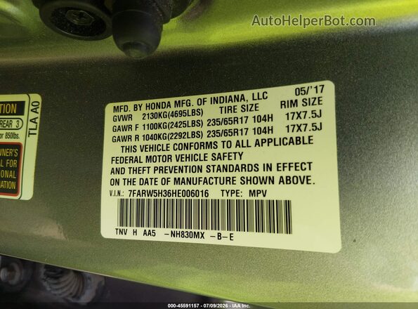 7FARW5H36HE006016 2017 HONDA CR-V Silver ძრავის განყოფილების ხედი