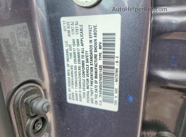 7FARW5H37HE011435 2017 HONDA CR-V Gray Vista de la etiqueta del VIN