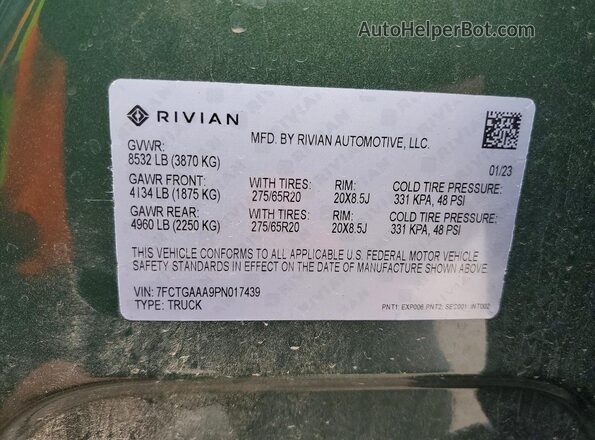 7FCTGAAA9PN017439 2023 RIVIAN R1T Green Widok komory silnika