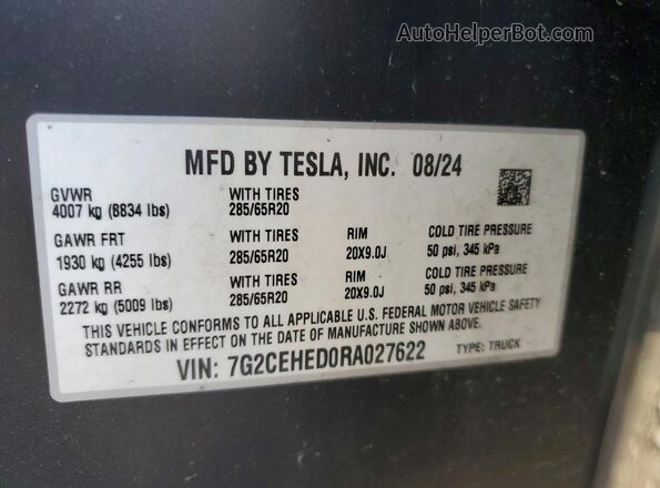 7G2CEHED0RA027622 2024 TESLA CYBERTRUCK Black Вид підкапотного простору