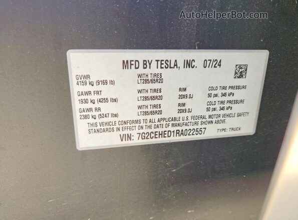 7G2CEHED1RA022557 2024 TESLA CYBERTRUCK Silver VIN sticker view