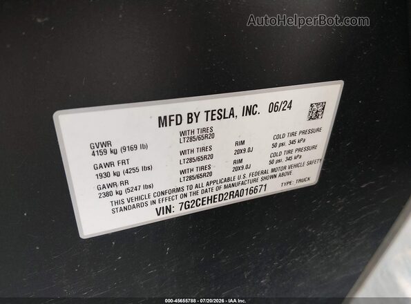 7G2CEHED2RA016671 2024 TESLA CYBERTRUCK Silver Вид підкапотного простору