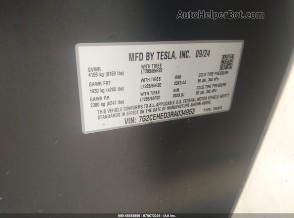 7G2CEHED3RA034953 2024 TESLA CYBERTRUCK Silver ძრავის განყოფილების ხედი