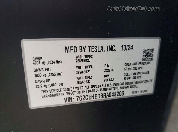 7G2CEHED3RA048206 2024 TESLA CYBERTRUCK Черный Вид подкапотного пространства