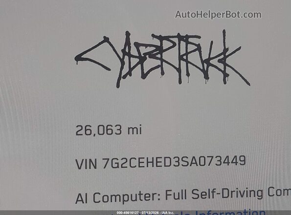 7G2CEHED3SA073449 2025 TESLA CYBERTRUCK Gray 