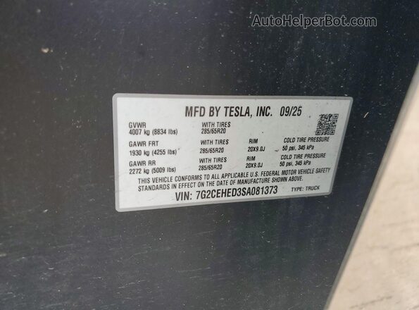 7G2CEHED3SA081373 2025 TESLA CYBERTRUCK Бежевый Вид наклейки с VIN-кодом