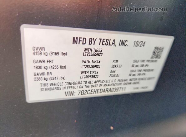 7G2CEHED4RA039711 2024 TESLA CYBERTRUCK Silver Vista del compartimento del motor
