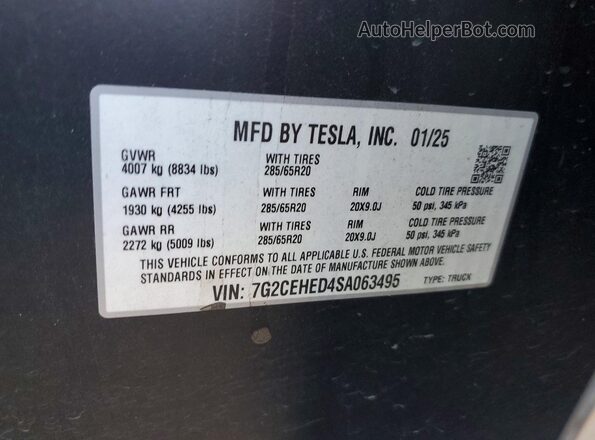 7G2CEHED4SA063495 2025 TESLA CYBERTRUCK Gray Widok komory silnika
