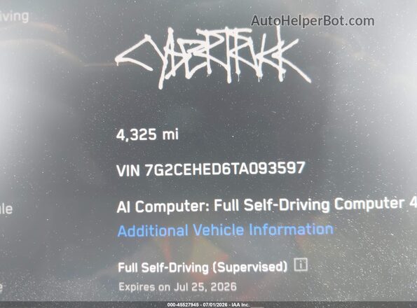 7G2CEHED6TA093597 2026 TESLA CYBERTRUCK Black 