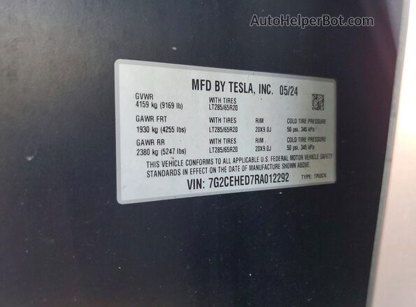 7G2CEHED7RA012292 2024 TESLA CYBERTRUCK Silver Панорамний вид салону 360°