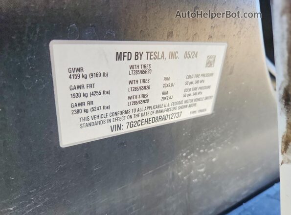 7G2CEHED8RA012737 2024 TESLA CYBERTRUCK White Widok naklejki z numerem VIN
