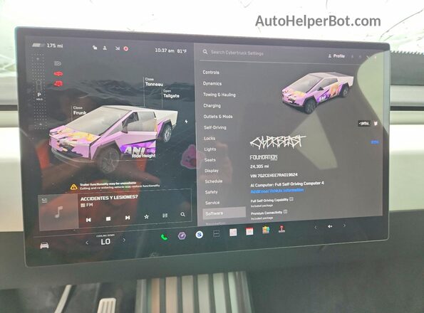 7G2CEHEE7RA019624 2024 TESLA CYBERTRUCK Gray Widok zestawu wskaźników
