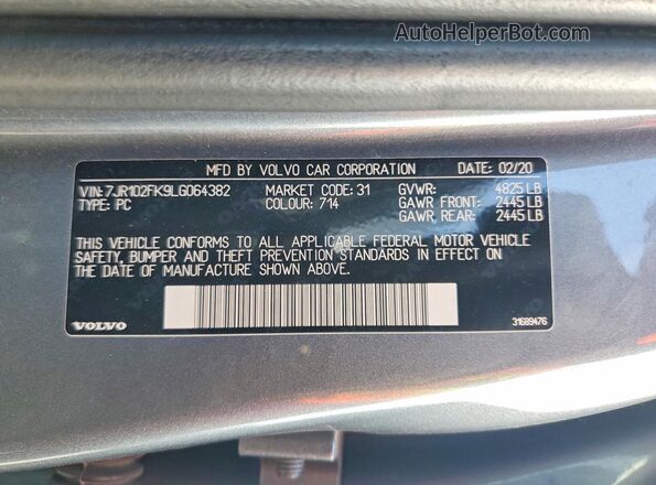 7JR102FK9LG064382 2020 VOLVO S60 Silver Engine compartment view