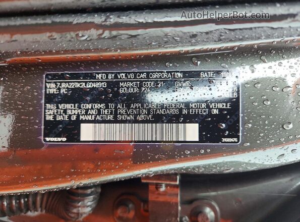 7JRA22TK2LG048913 2020 VOLVO S60 Gray VIN sticker view