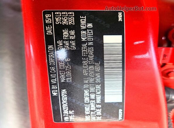 7JRA22TK7KG017994 2019 VOLVO S60 Red Widok komory silnika