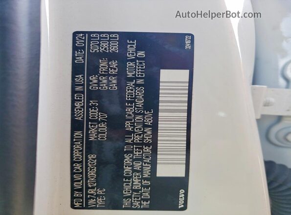 7JRL12TK0RG313218 2024 VOLVO S60 White Widok komory silnika