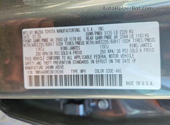7MMVAABW5SN136396 2025 MAZDA CX-5 Gray Vista interior de 360 grados