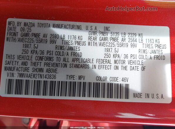 7MMVAAEW2TN143836 2026 MAZDA CX-50 HYBRID Red Շարժիչի բաժամունքի տեսք