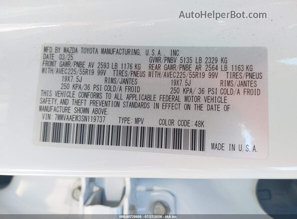 7MMVAAEW3SN119737 2025 MAZDA CX-50 HYBRID White Vista del compartimento del motor