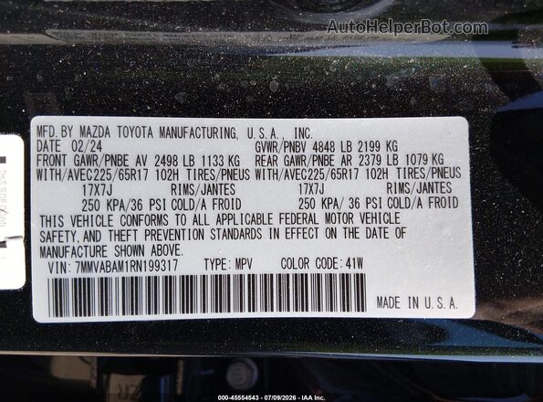7MMVABAM1RN199317 2024 MAZDA CX-5 Black Вид підкапотного простору