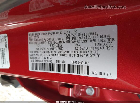 7MMVABAM1RN235992 2024 MAZDA CX-5 Red Շարժիչի բաժամունքի տեսք