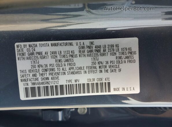 7MMVABAM5RN211212 2024 MAZDA CX-5 Gray Vista de la etiqueta del VIN