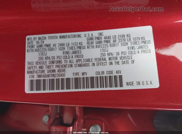 7MMVABAM7RN238900 2024 MAZDA CX-5 Red Вид підкапотного простору