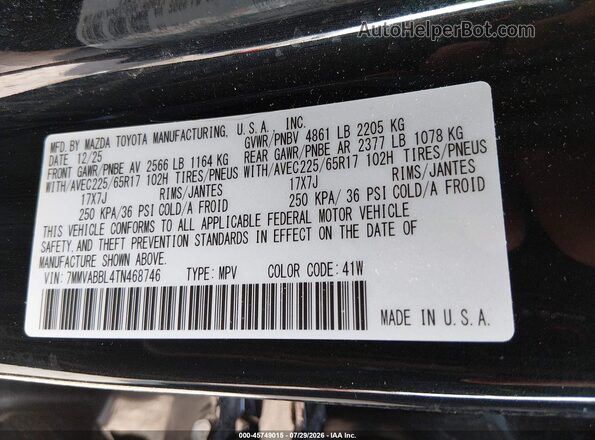 7MMVABBL4TN468746 2026 MAZDA CX-5 Black ძრავის განყოფილების ხედი