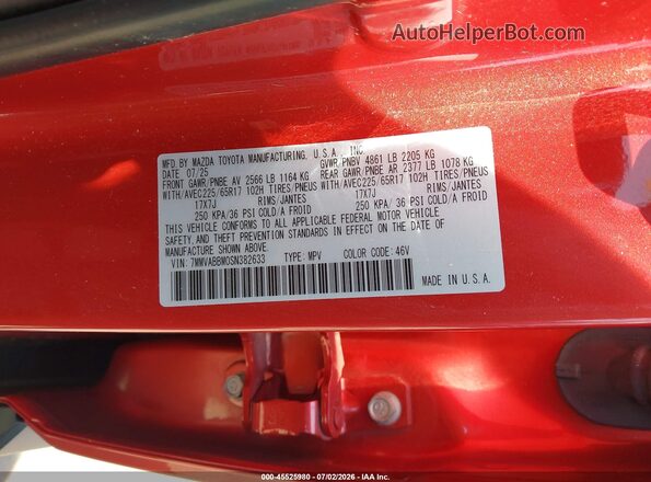 7MMVABBM0SN382633 2025 MAZDA CX-5 Red Շարժիչի բաժամունքի տեսք