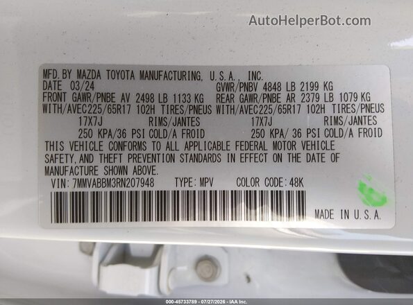 7MMVABBM3RN207948 2024 MAZDA CX-5 Белый Вид подкапотного пространства