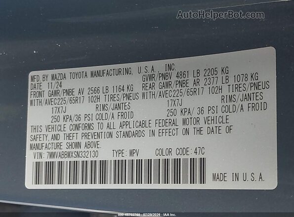 7MMVABBMXSN332130 2025 MAZDA CX-5 Gray Vista del compartimento del motor