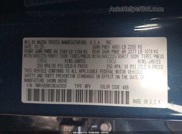 7MMVABBMXSN342608 2025 MAZDA CX-5 Blue Engine compartment view