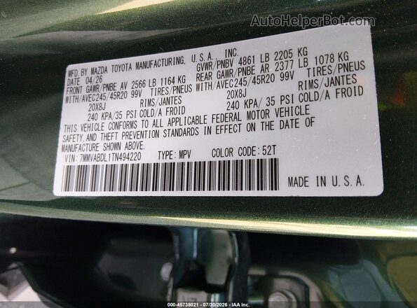 7MMVABDL1TN494220 2026 MAZDA CX-5 Green ძრავის განყოფილების ხედი