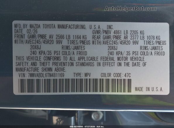 7MMVABDL6TN481169 2026 MAZDA CX-5 Gray Vista del compartimento del motor