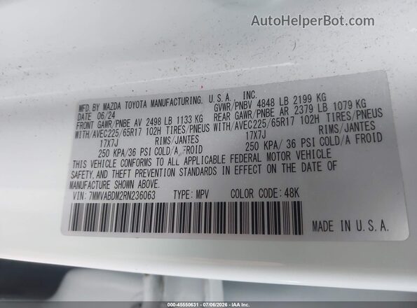7MMVABDM2RN236063 2024 MAZDA CX-5 White Widok komory silnika