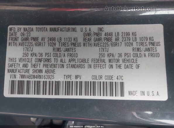 7MMVABDM4RN163925 2024 MAZDA CX-5 Blue Вид підкапотного простору