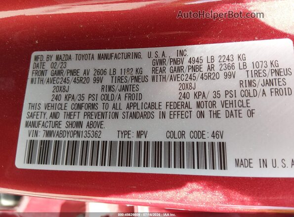 7MMVABDY0PN135362 2023 MAZDA CX-5 Maroon Вид підкапотного простору