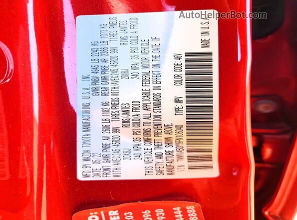 7MMVABDY9PN106040 2023 MAZDA CX-5 Red Вид наклейки з VIN-кодом