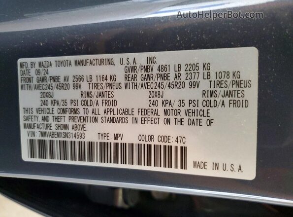7MMVABEMXSN314593 2025 MAZDA CX-5 Blue Vista de la etiqueta del VIN