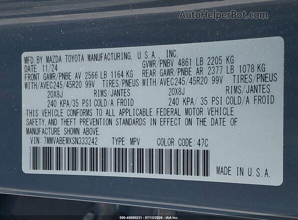 7MMVABEMXSN333242 2025 MAZDA CX-5 Gray Widok komory silnika