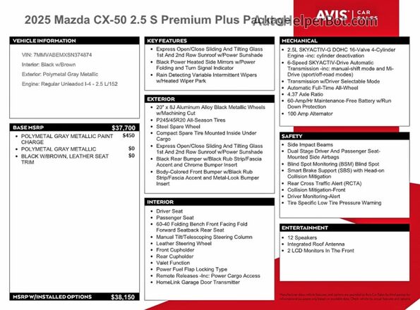 7MMVABEMXSN374874 2025 MAZDA CX-5 Серый Вид наклейки с VIN-кодом
