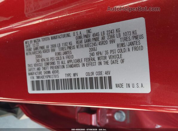 7MMVABEY6PN127815 2023 MAZDA CX-5 Red Vista del compartimento del motor