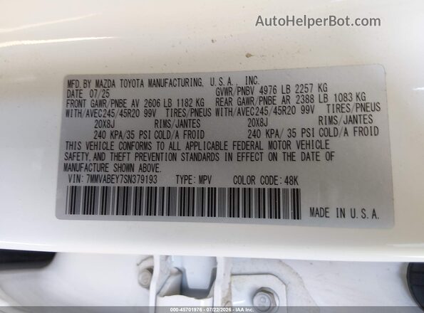 7MMVABEY7SN379193 2025 MAZDA CX-5 White Widok komory silnika