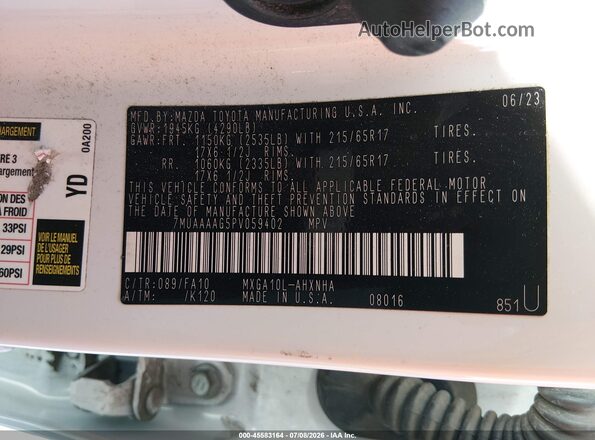 7MUAAAAG5PV059402 2023 TOYOTA COROLLA CROSS White Вид підкапотного простору