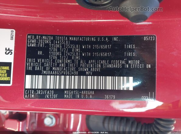 7MUBAABG5PV063498 2023 TOYOTA COROLLA CROSS Red Engine compartment view